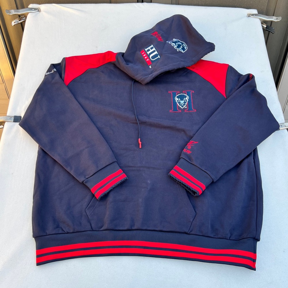 Howard University HU‎ 1867 Bison Hoodie Sweatshirt Navy Red 4XL Men's Pullover